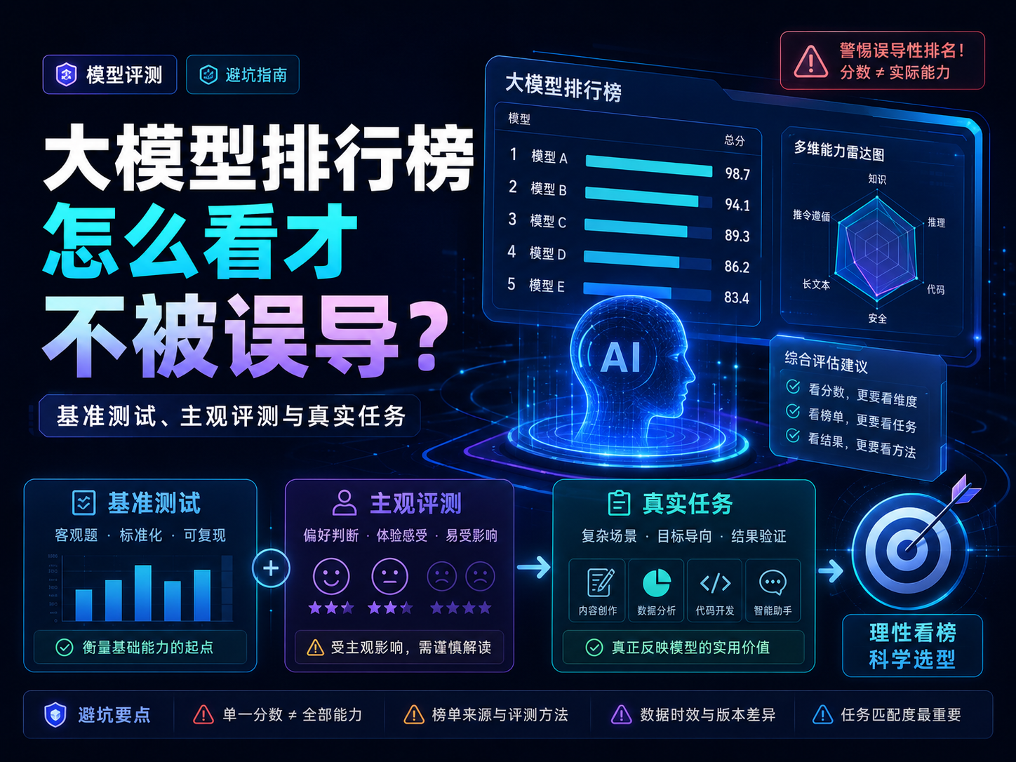 大模型排行榜怎么看才不被误导？基准测试、主观评测与真实任务