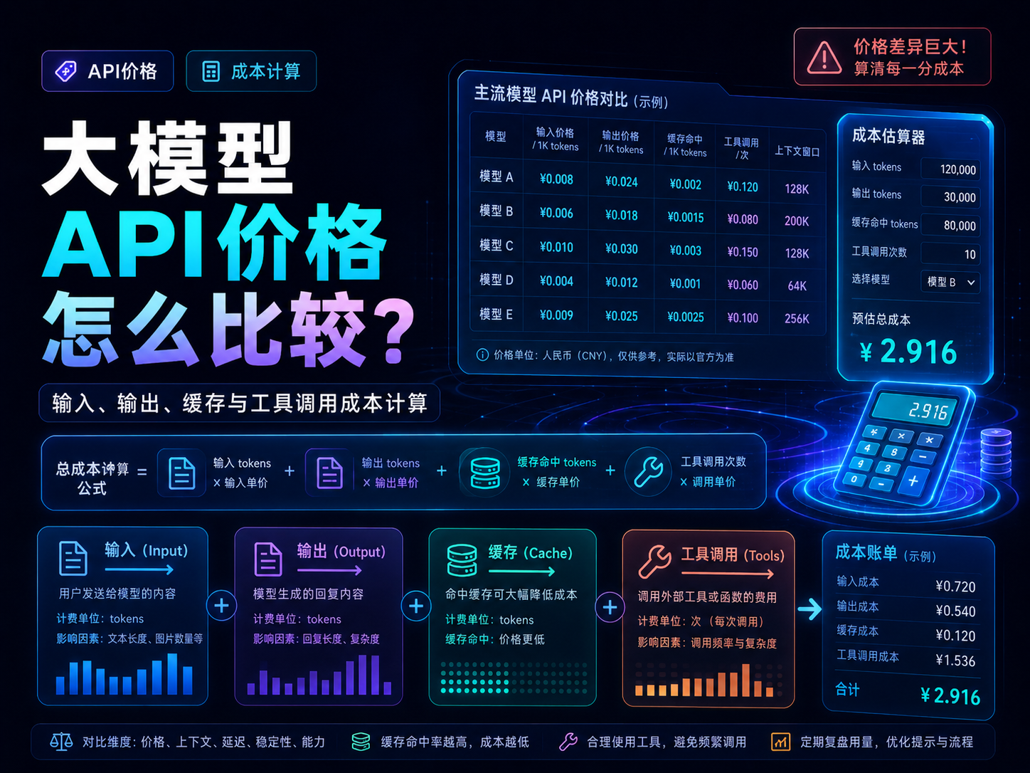 大模型API价格怎么比较?输入、输出、缓存与工具调用成本计算