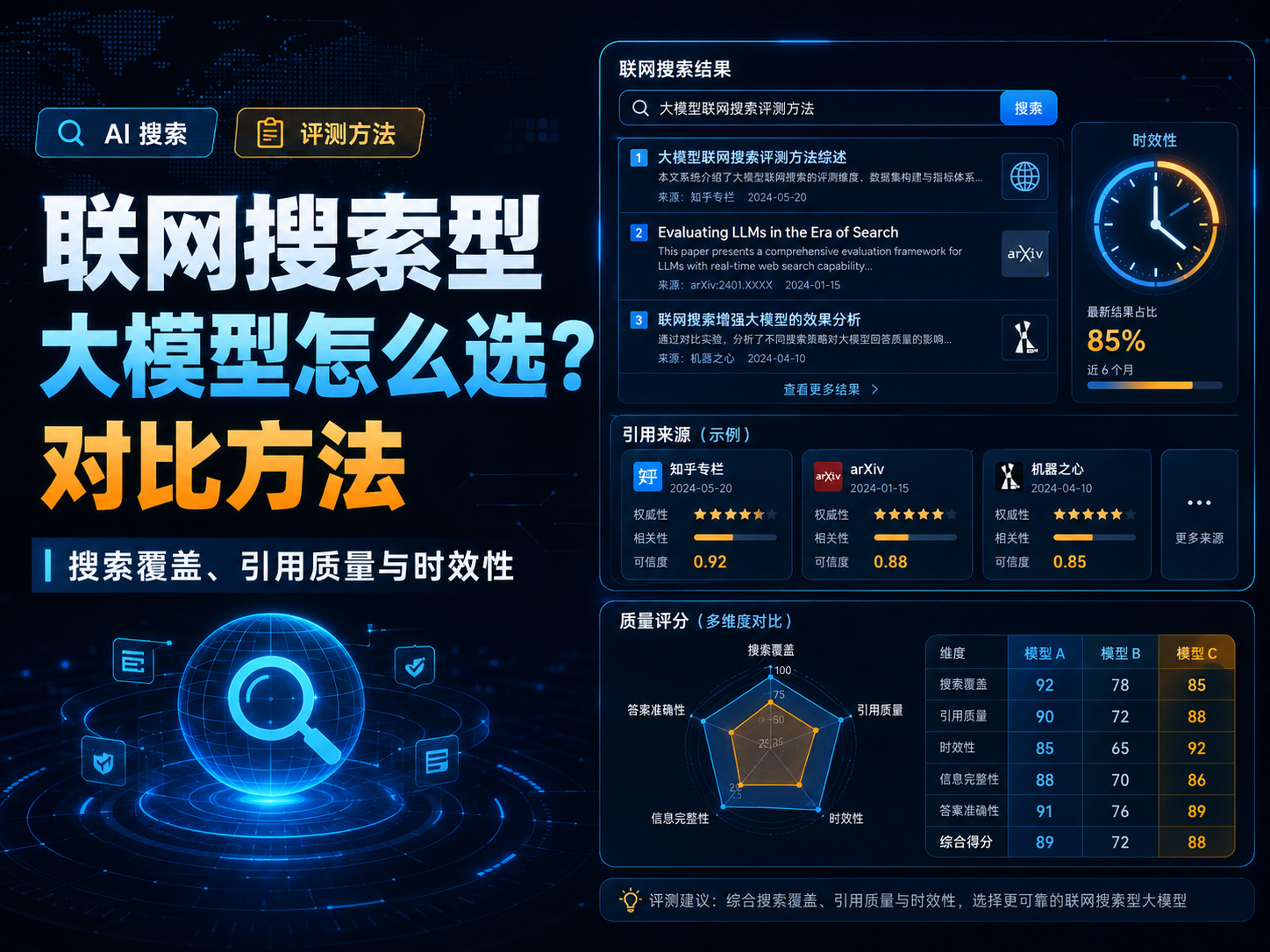 联网搜索型大模型怎么选？搜索覆盖、引用质量与时效性对比方法