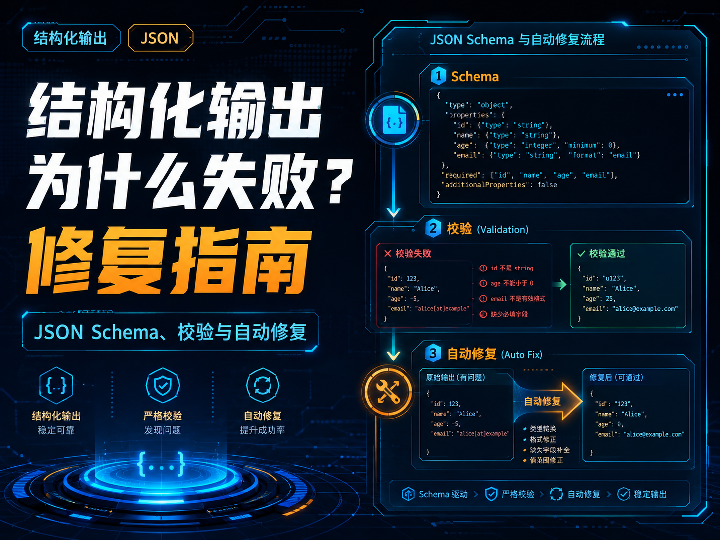 结构化输出为什么经常失败？JSON Schema、校验与自动修复指南
