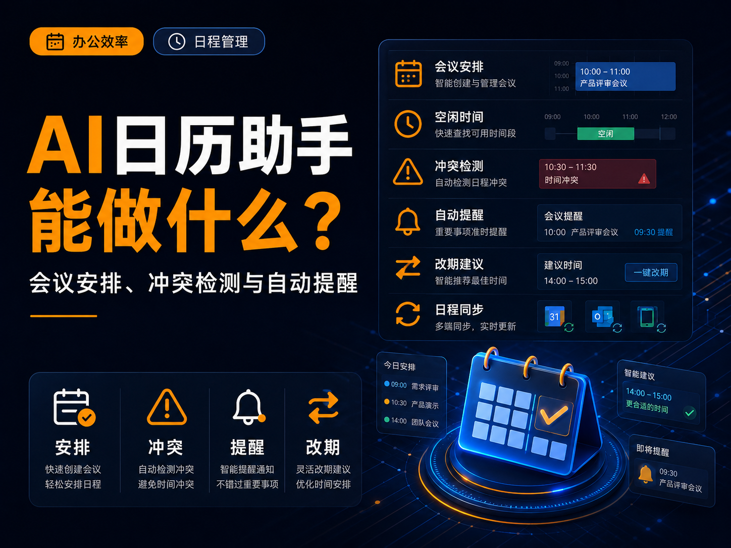 AI日历助手能做什么？会议安排、冲突检测与自动提醒