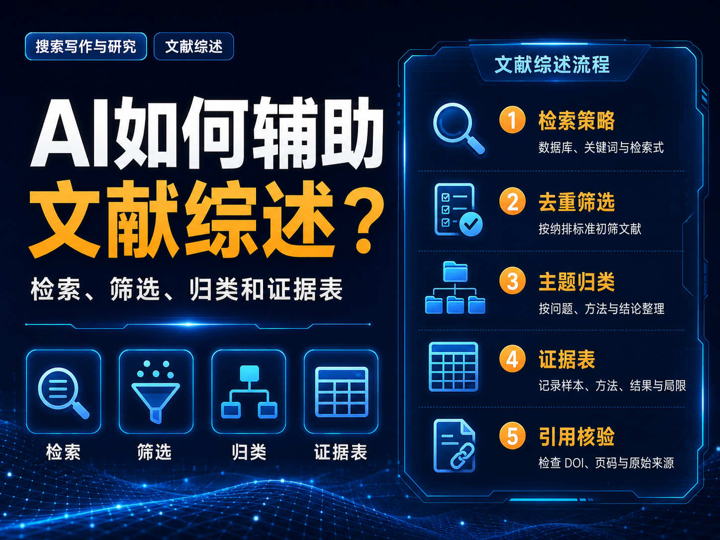 AI如何辅助文献综述？检索、筛选、归类和证据表