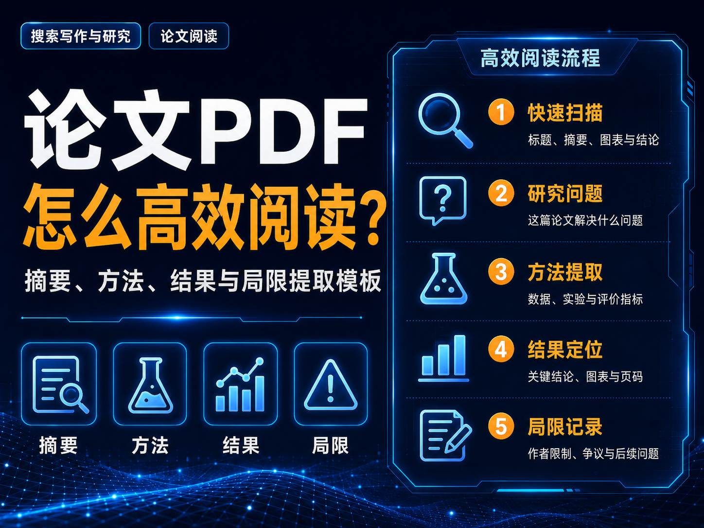 论文PDF怎么高效阅读？摘要、方法、结果与局限提取模板
