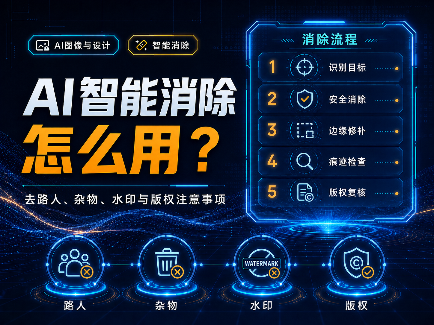 AI智能消除怎么用？去路人、杂物、水印与版权注意事项