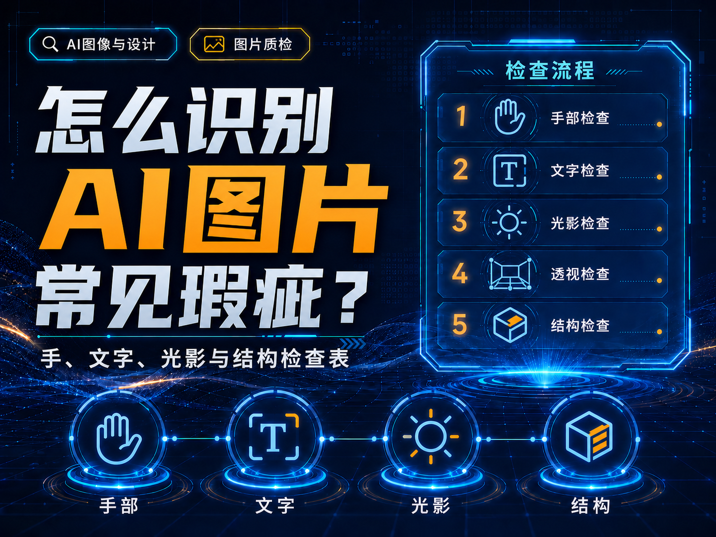 怎么识别AI图片常见瑕疵？手、文字、光影与结构检查表