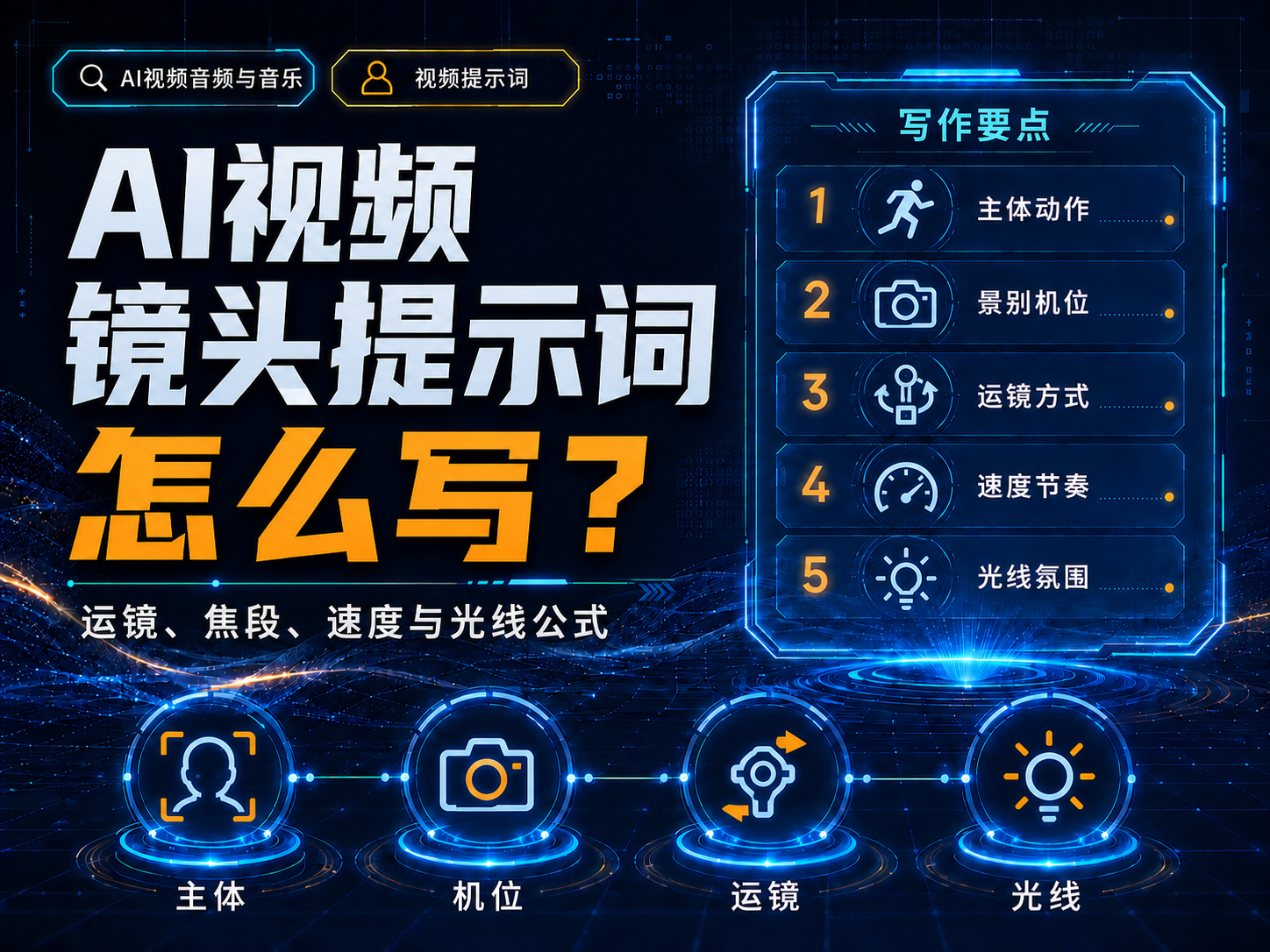 AI视频镜头提示词怎么写？运镜、焦段、速度与光线