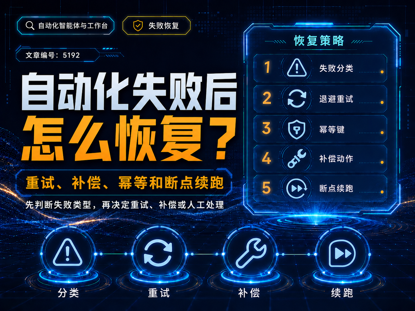 自动化失败后怎么恢复？重试、补偿、幂等和断点续跑