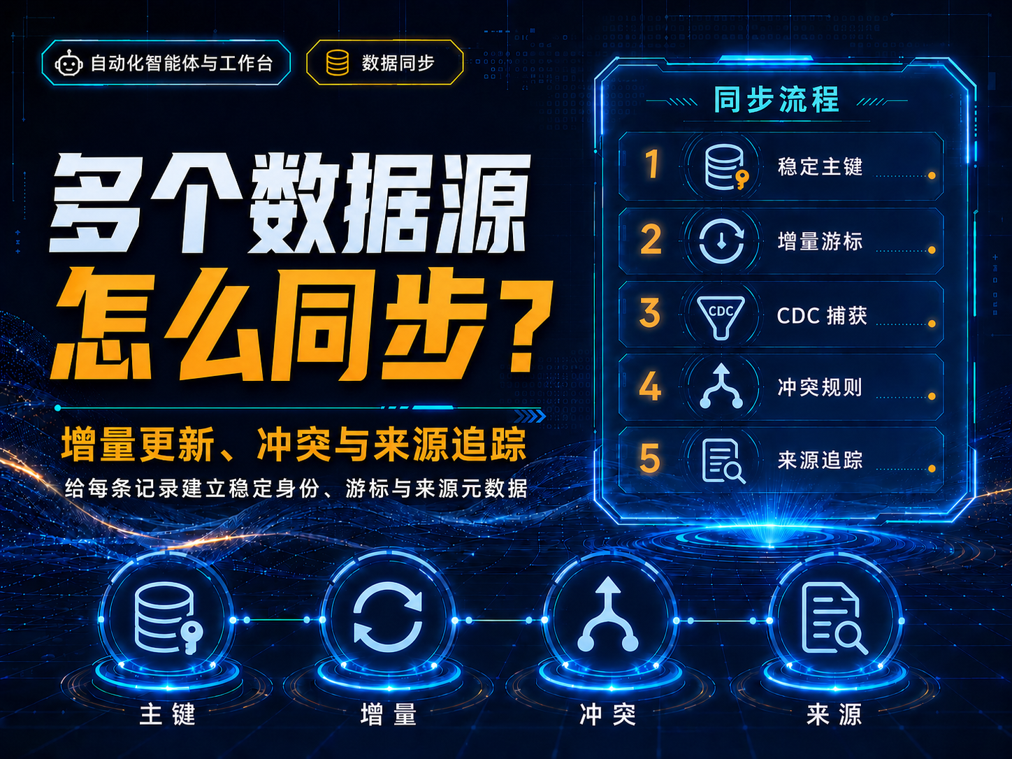多个数据源怎么同步？增量更新、冲突与来源追踪