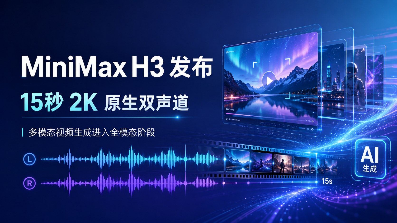 MiniMax H3发布：15秒2K原生双声道，多模态视频生成进入全模态阶段